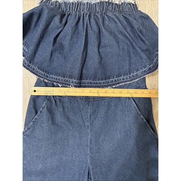 Anthropologie JOA Los Angeles Denim Strapless Jumpsuit With Frayed Hemline Med - Picture 4 of 9